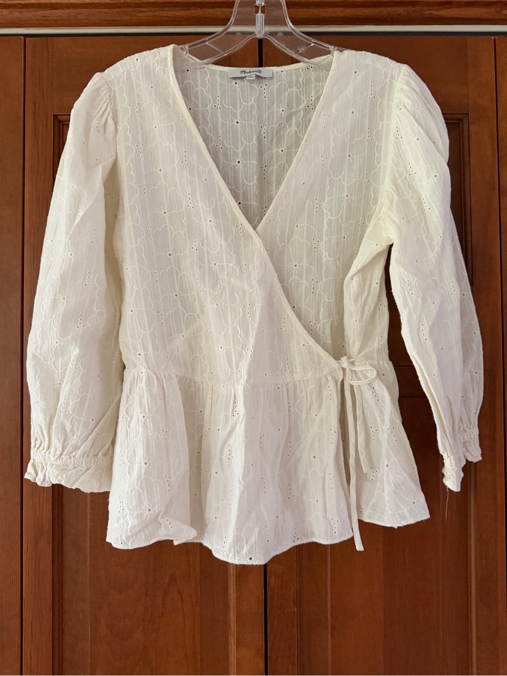 Madewell White Eyelet Wrap Peplum Blouse